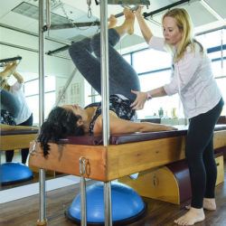 Owner Susannah Steers working with a client at Moving Spirit Pilates, north vancouver
